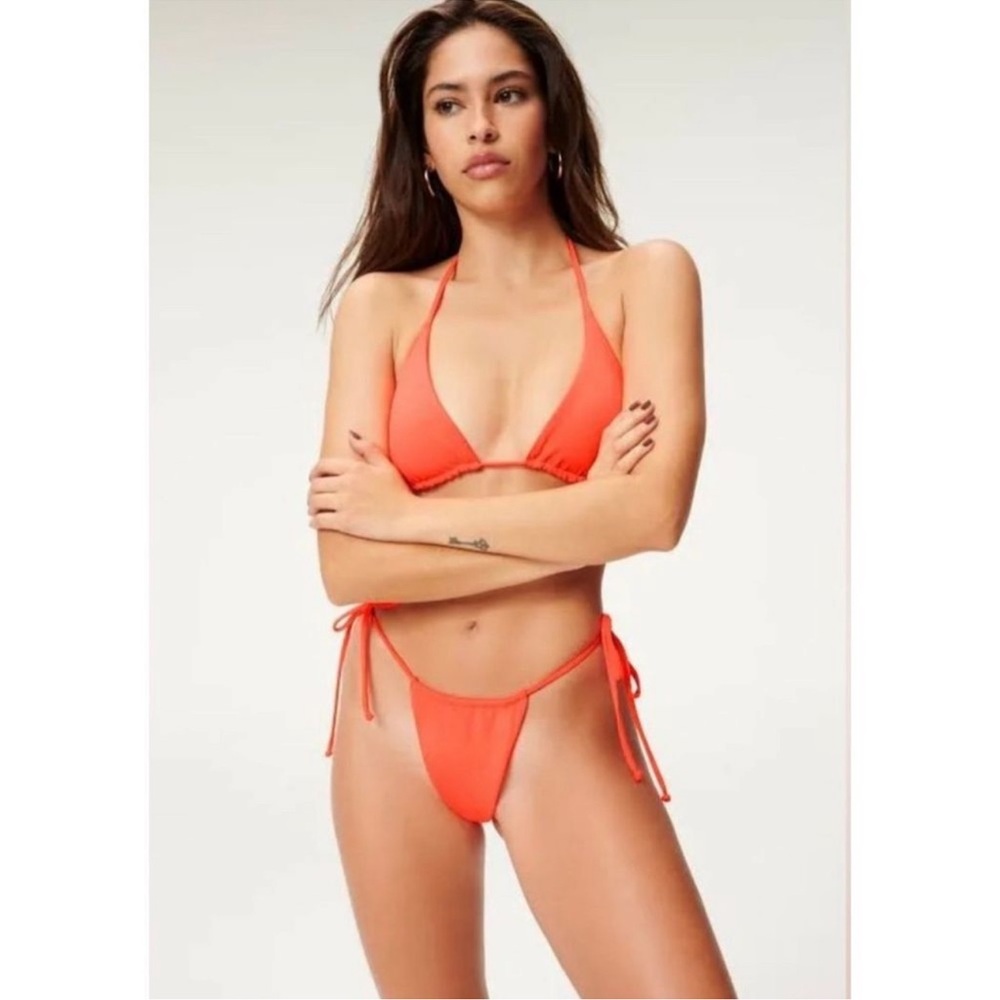 Good American Swim Tiny Ties Bikini‎ Bottom Hot Coral Size L